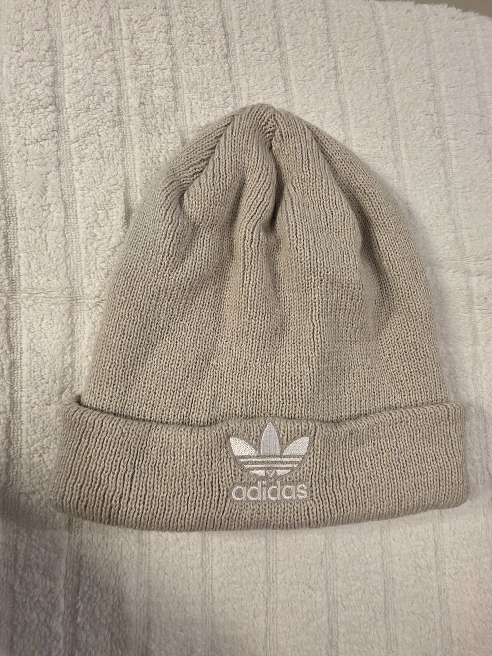 adidas Trefoil Knit Beanie in Light Beige